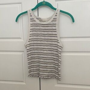 Striped Ribbed Tank Top - Cream with Black Stripes